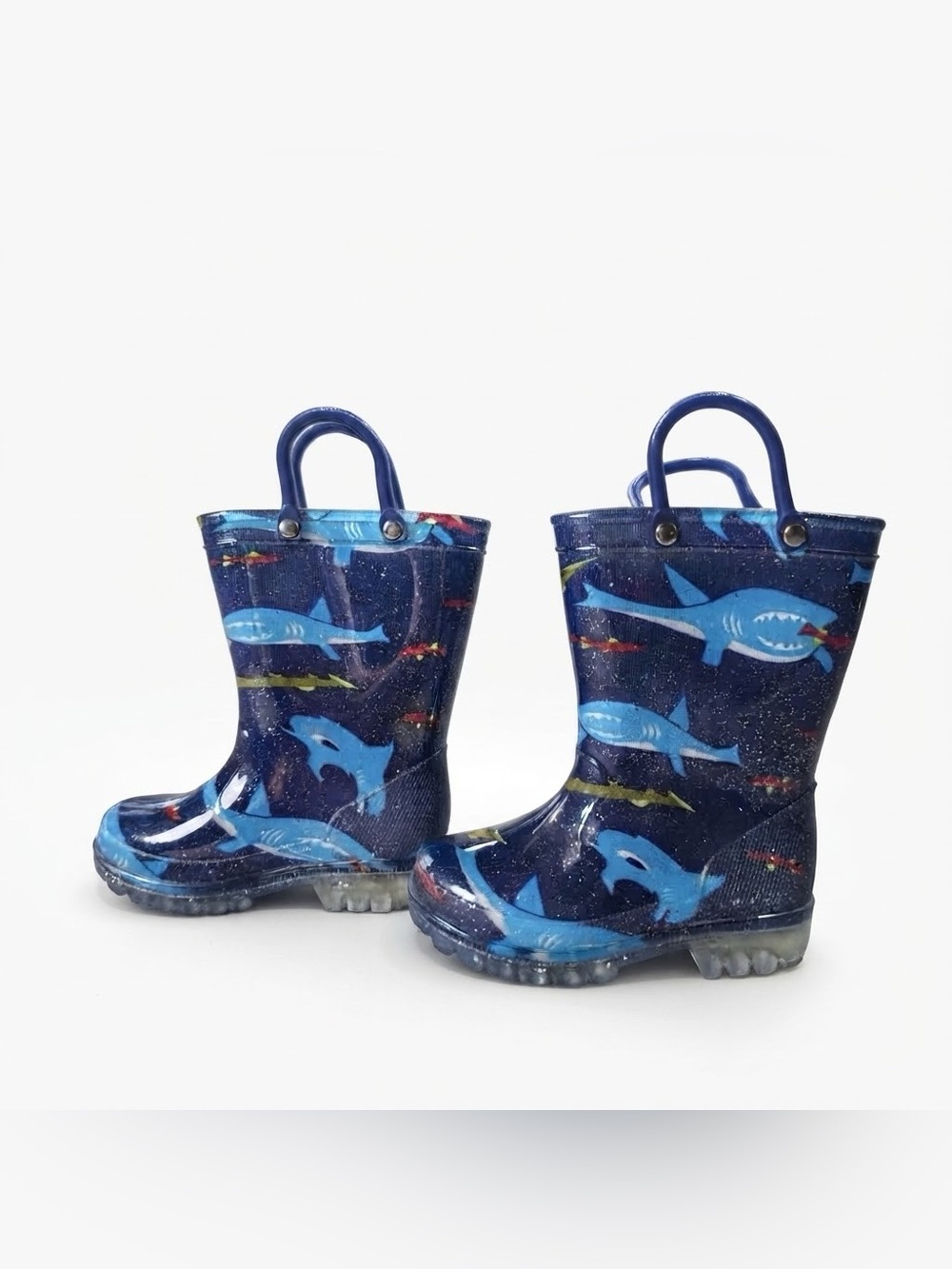 Western Chief Kids Shark Rain Boots Blue Glitter Waterproof Size 7 Youth